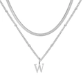 Collier double rang argenté avec chaîne serpent, chaîne à billes et pendentif lettre W - Lettre W / Argent