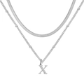 Collier double rang en argent avec chaîne serpent et pendentif lettre X pour femme - Lettre X / Argent