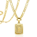 Collier avec pendentif carré lettre B plaqué or 18K et chaîne maille Figaro dorée - Lettre B / Or