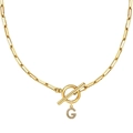 Collar de cadena de clip dorado con cierre OT y colgante de letra G brillante con circón - Dorado - G
