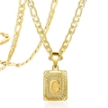 Collier carré plaqué or avec pendentif lettre C embossée sur une chaîne Figaro - Lettre C / Or