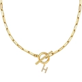 Collar de cadena de clip dorado con colgante de letra H de cristal y cierre de palanca OT - Dorado - H