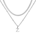 Collier double rang argenté avec chaîne serpent et pendentif lettre Z femme - Lettre Z / Argent