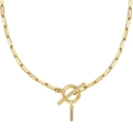 Collar de cadena tipo clip dorada con cierre de T y colgante rectangular de circón - Dorado - I