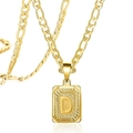 Collier carré plaqué or 18 carats avec pendentif lettre D et chaîne Figaro - Lettre D / Or