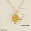 Golden stainless steel necklace with sunflower pendant and 9mm freshwater pearl charm - Flower
