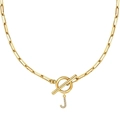 Collar de clip dorado con colgante de letra J con circonitas y cierre de barra T - Dorado - J