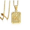 Elegant 18K gold plated rectangular pendant necklace featuring an engraved letter K - Letter K / Gold