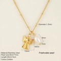Golden angel wing pendant with white freshwater pearl on 40+5cm adjustable chain necklace - Angel