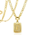 Collier en plaqué or 18 carats avec pendentif carré lettre F et maille Figaro élégante - Lettre F / Or
