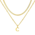Collier double couche doré avec une chaîne satellite et un pendentif lettre C chic - Lettre C / Or