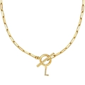 Collar de clip dorado con colgante inicial L de circón y cierre de palanca OT moderno - Dorado - L