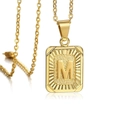 Minimalist 18K gold plated square pendant necklace with 3D embossed letter M - Letter M / Gold