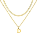 Collier double épaisseur en acier inoxydable doré avec chaîne serpent et pendentif D - Lettre D / Or