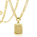 Collier plaqué or 18 carats avec pendentif carré lettre H et chaîne Figaro élégante - Lettre H / Or