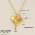 Lava heart necklace in gold stainless steel with freshwater pearl and size dimensions - Heart with Christmas Tree