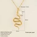 Golden stainless steel snake pendant necklace with freshwater pearl and 45cm chain - Snake
