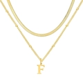 Collier doré multi-rangs avec maille serpent et pendentif lettre 'F' sur chaîne à billes - Lettre F / Or