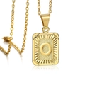 18K gold plated rectangular pendant necklace featuring embossed letter O with matte texture - Letter O / Gold