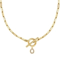 Collar de clip dorado con colgante de letra O de circonita y cierre de barra T - Dorado - O