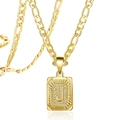 Collier pendentif lettre J carré plaqué or 18K avec chaîne Figaro tendance pour femme - Lettre J / Or