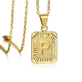 18K gold plated square pendant necklace with embossed letter P and radial texture - Letter P / Gold