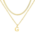 Collier double couche doré avec chaîne plate en épi et pendentif lettre G majuscule - Lettre G / Or