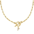Collar de cadena de clip dorado con colgante letra P de circonita y cierre OT chic - Dorado - P