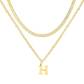 Collier double épaisseur en or avec chaîne serpent et pendentif lettre H pour femme - Lettre H / Or