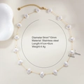 Collar de acero inoxidable dorado con cuentas de concha blanca y longitud de 41+6cm - Collar de Perla de Concha
