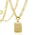 Collier en plaqué or 18 carats avec pendentif carré lettre L gravée et chaîne Figaro - Lettre L / Or