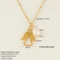 Gold angel wing heart necklace in stainless steel with a natural freshwater pearl - Angel 1