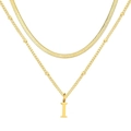 Collier double épaisseur doré avec pendentif lettre I, chaîne serpent et chaîne à billes - Lettre I / Or