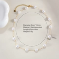 Collar de perlas barrocas con cuentas de acero dorado, de 40 cm más 6 cm de extensión - Collar de perlas ovaladas