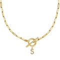 Collar de cadena de clip dorado con colgante de letra S de circonita y cierre toggle - Dorado - S