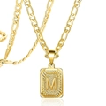 Collier avec pendentif carré plaqué or 18 carats, lettre M et chaîne Figaro chic - Lettre M / Or