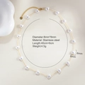 Collar de acero inoxidable dorado con perla de corazón de 8mm y cadena de 40cm fina - Collar de perlas de corazón