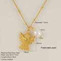 Golden angel wing heart necklace with freshwater pearl pendant and size details - Angel 2
