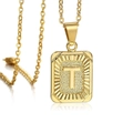 Elegant 18K gold-plated square pendant necklace featuring embossed letter T design - Letter T / Gold