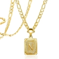 Collier pendentif carré plaqué or 18K avec lettre N et maille Figaro pour femme - Lettre N / Or