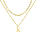 Collier doré à deux rangs avec chaîne serpent plate et pendentif lettre K - Lettre K / Or
