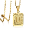 18K gold plated rectangular pendant necklace featuring textured capital letter U - Letter U / Gold