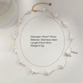 Collar dorado de acero inoxidable con perlas en forma de cruz blanca y cadena ajustable - Collar Perlas Cruz