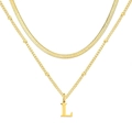 Collier double rang en acier inoxydable doré avec pendentif L et chaîne serpent - L / Or