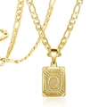 Collier avec pendentif carré lettre O plaqué or et chaîne Figaro élégante - Lettre O / Or