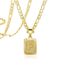 Collier en titane plaqué or 18K avec pendentif carré lettre P et chaîne Figaro classique - Lettre P / Or