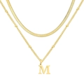 Ensemble collier doré à deux rangs avec chaîne plate et pendentif lettre M - M / Or