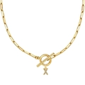 Collar de clip dorado con colgante de letra X de cristales y cierre de barra y aro - Dorado - X