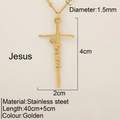 Collier avec pendentif croix dorée en acier inoxydable et inscription Jesus gravée - Lettre JESUS