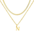 Collier double rang doré avec chaîne serpent et satellite orné d'un pendentif lettre N - Lettre N / Or